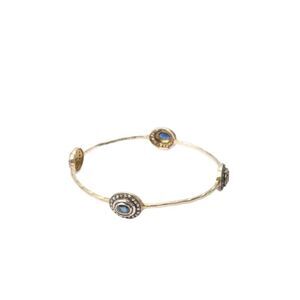 Designer Womens Gold Plated 925 Sapphire+Diamond Station Bangle 2.4" 12.1g